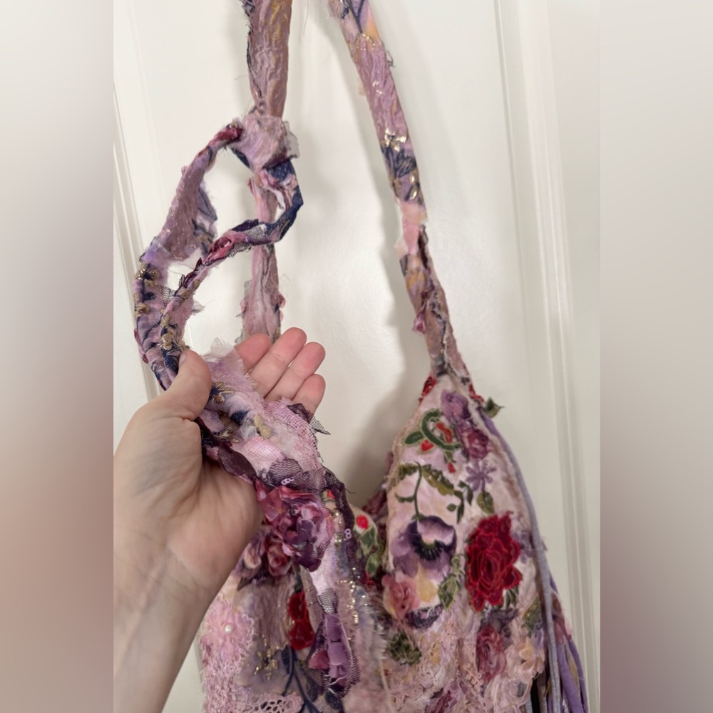 Lace embroidered boho crossbody bag bohemian roses - Picture 5 of 13